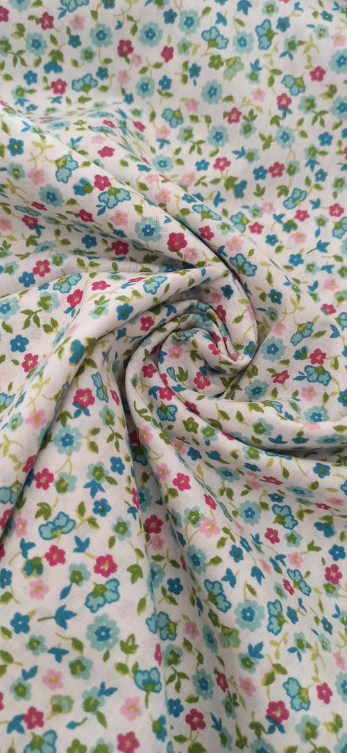 Tela de algodón estampado flores alegría aguamarina - ancho 1,40 m
