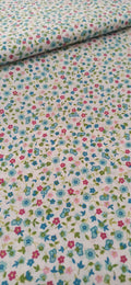 Tela de algodón estampado flores alegría aguamarina - ancho 1,40 m