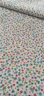 Tela de algodón estampado flores alegría aguamarina - ancho 1,40 m