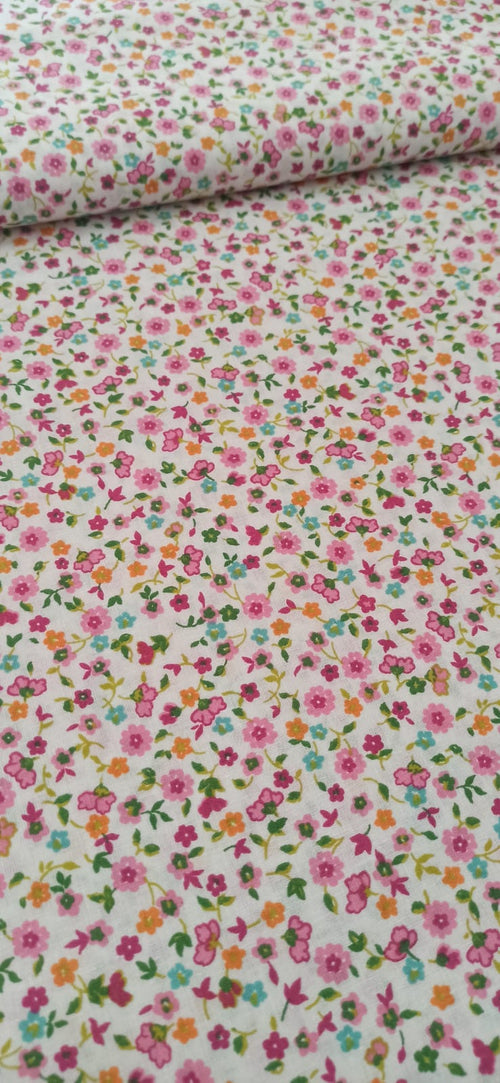 Tela de algodón estampado flores alegría fresa - ancho 2,80 m