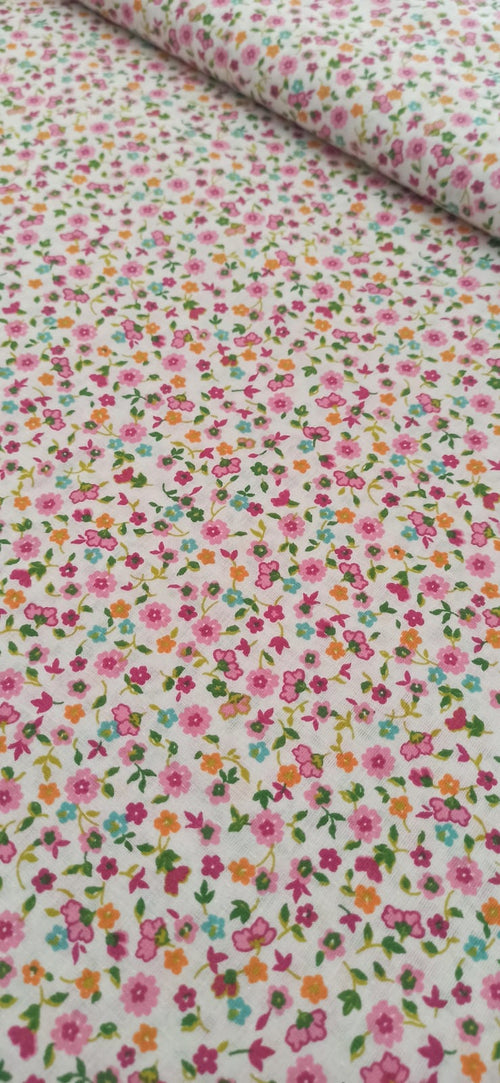 Tela de algodón estampado flores alegría fresa - ancho 1,40 m