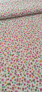 Tela de algodón estampado flores alegría fresa - ancho 1,40 m