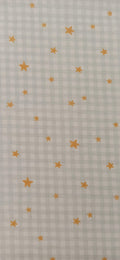 Algodón vichy gris con estrellas doradas, cuadros de 5 mm, tela infantil por metros