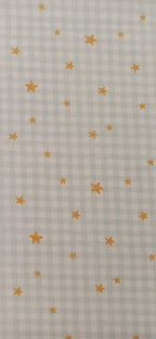 Algodón vichy gris con estrellas doradas, cuadros de 5 mm, tela infantil por metros