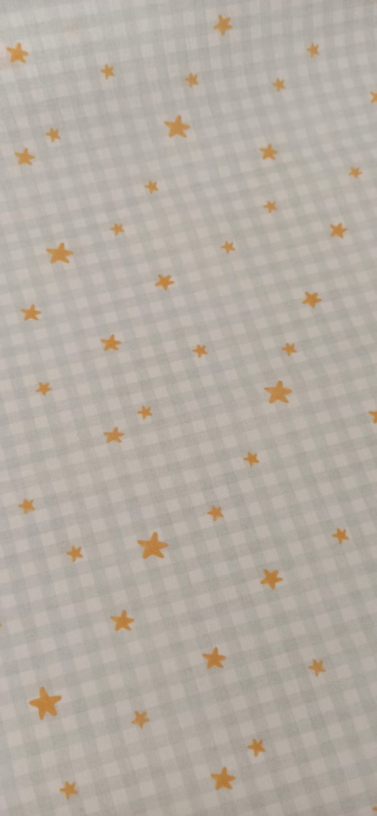 Algodón vichy gris con estrellas doradas, cuadros de 5 mm, tela infantil por metros