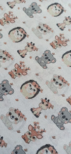 Retal de algodón estampado animalitos kawaii - 1,00 x 1,40 m