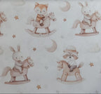 Tela Algodón Infantil Animalitos en Caballitos de Madera - tela estampada ancho 1,40m