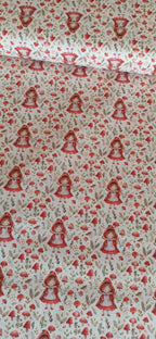 Algodón Caperucita entre Setas junto a tela lisa roja y vichy rojo