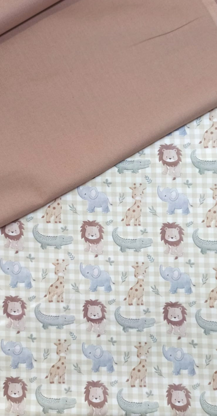 Tela Algodón Infantil Animales Selva Fondo Vichy - tela estampada ancho 1,40m