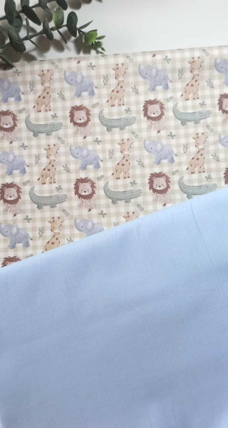 Tela Algodón Infantil Animales Selva Fondo Vichy - tela estampada ancho 1,40m