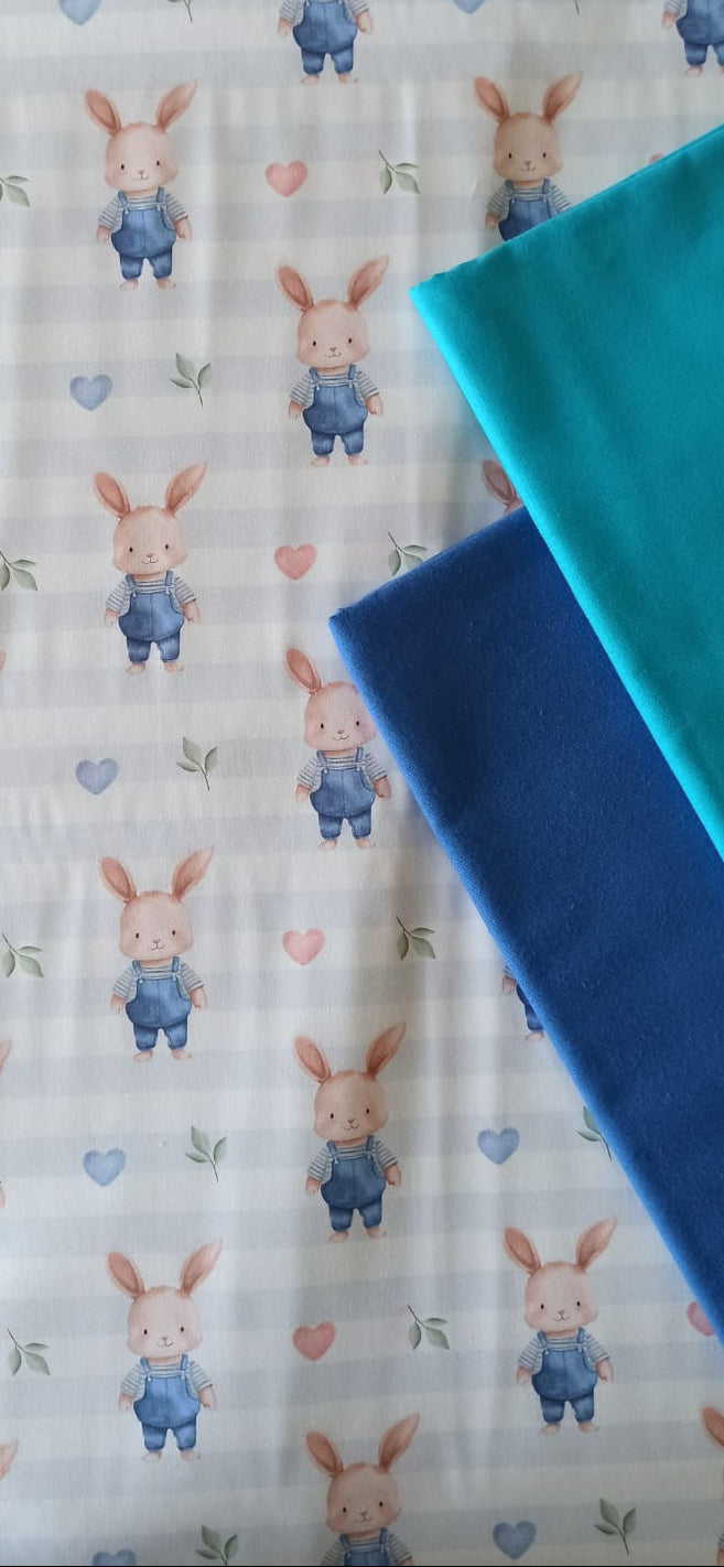 Algodón conejitos baby combinación azules