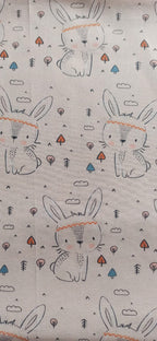 Retal de algodón estampado conejos fondo crema - 1,00 x 1,40 m