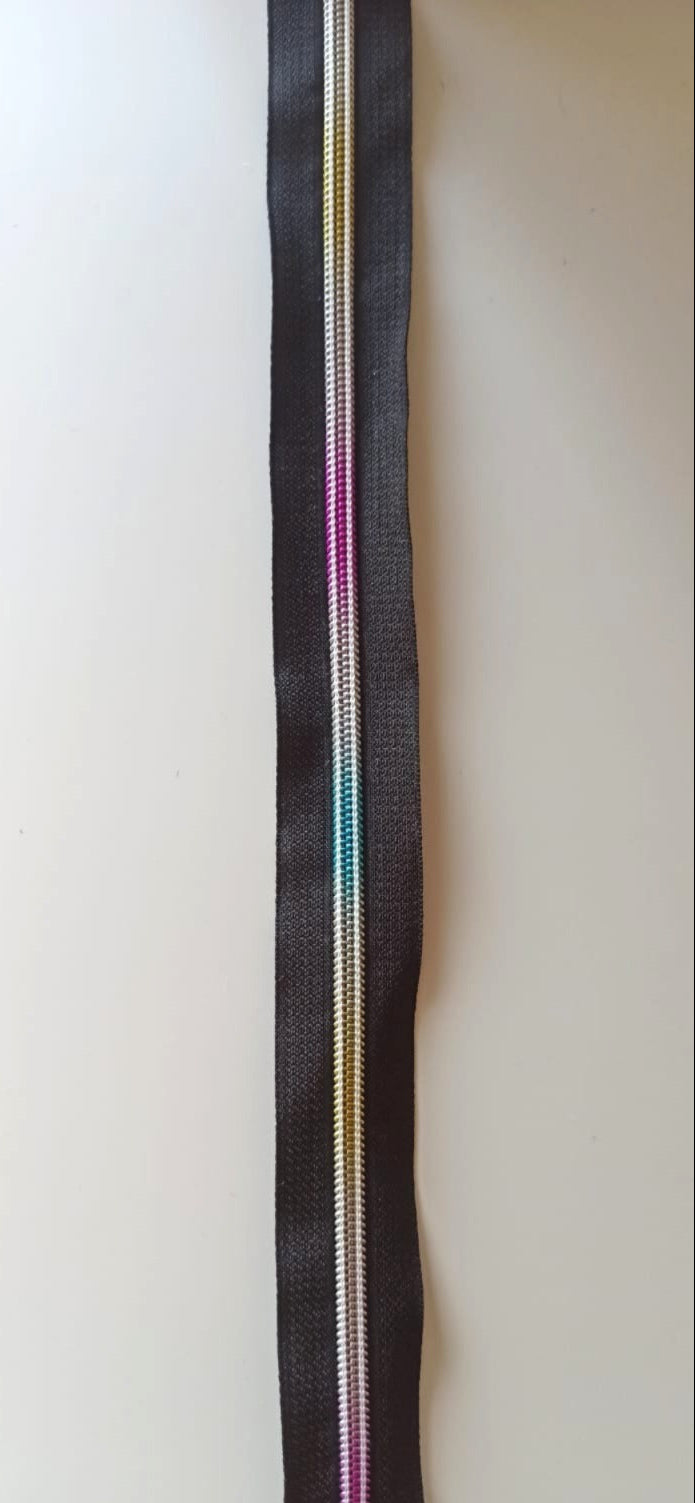 Cremallera continua negra multicolor malla 5 detalle dientes