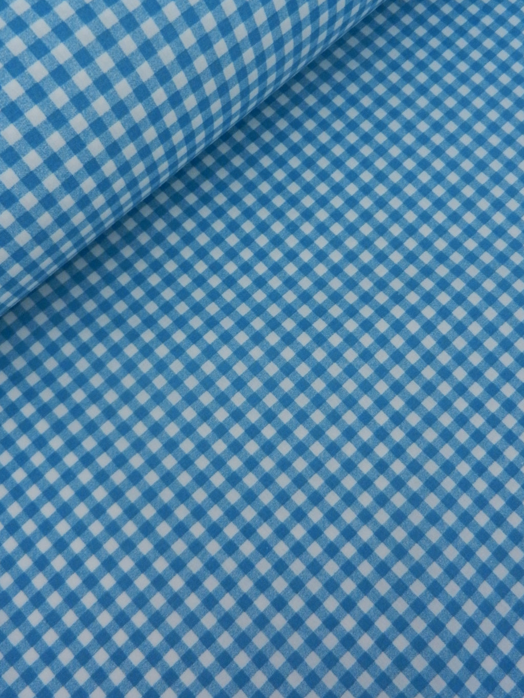 Algodón vichy azul tejano y blanco, cuadros de 1 cm, ancho 2,80 m, tela por metros