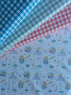 Algodón El Principito junto a telas vichy azul, verde y rosa — combinación de telas infantiles