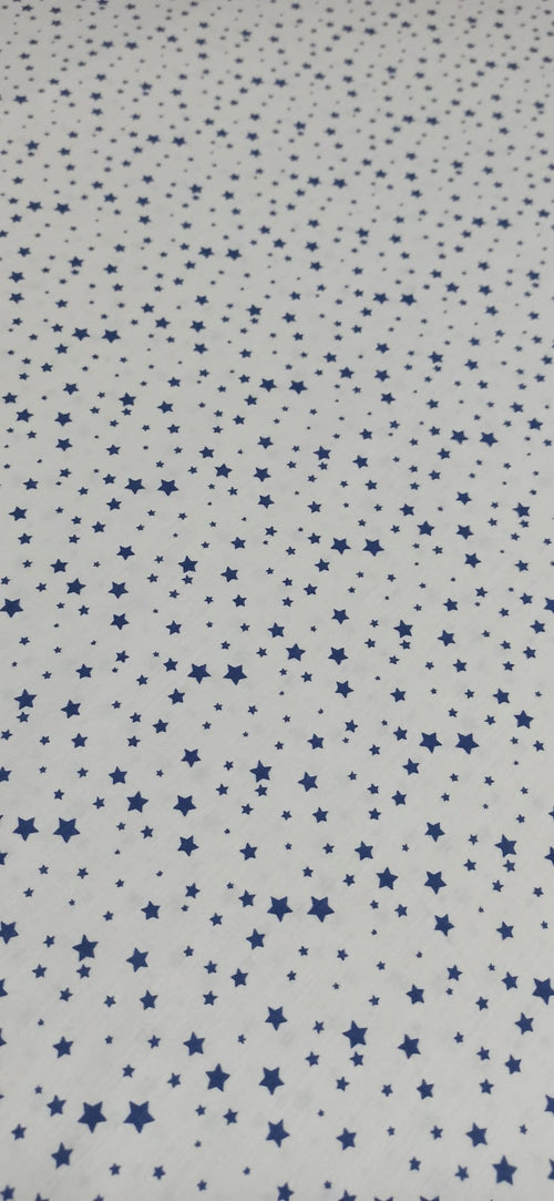 Tela de algodón estampado estrellas azul marino fondo natural - ancho 1,40 m