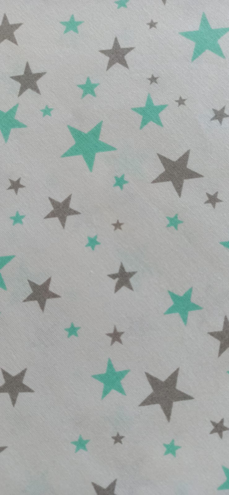 Retal de algodón estampado estrellas verde menta y gris - 0,40 x 1,60 m
