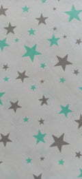 Retal de algodón estampado estrellas verde menta y gris - 0,40 x 1,60 m