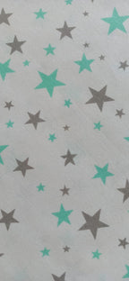 Retal de algodón estampado estrellas verde menta y gris - 0,40 x 1,60 m