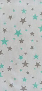 Retal de algodón estampado estrellas verde menta y gris - 0,40 x 1,60 m