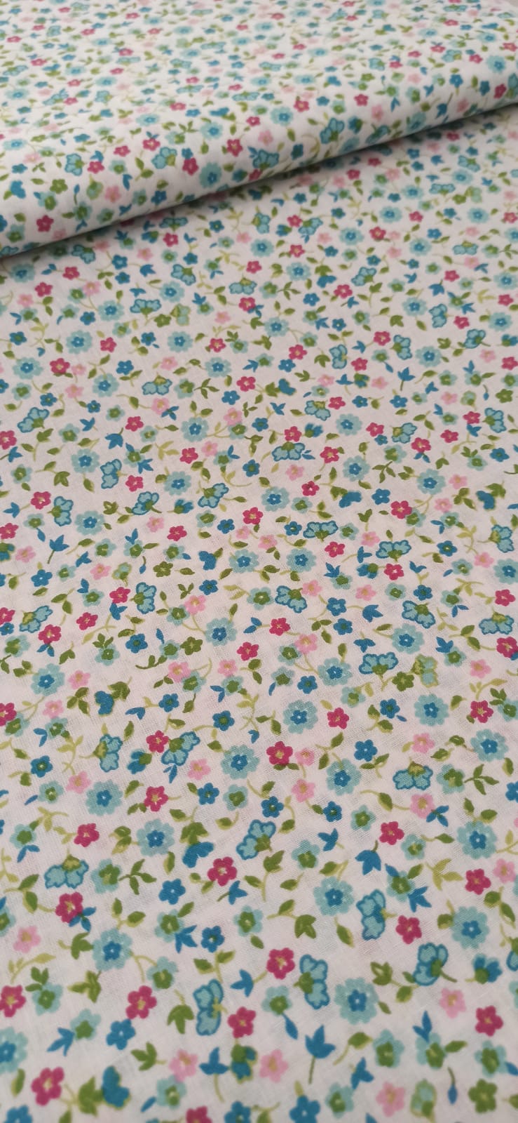 Tela de algodón estampado flores alegría aguamarina - ancho 2,80m