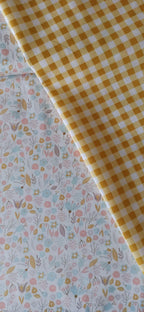 Algodón flores dulces pastel combinación con vichy ocre