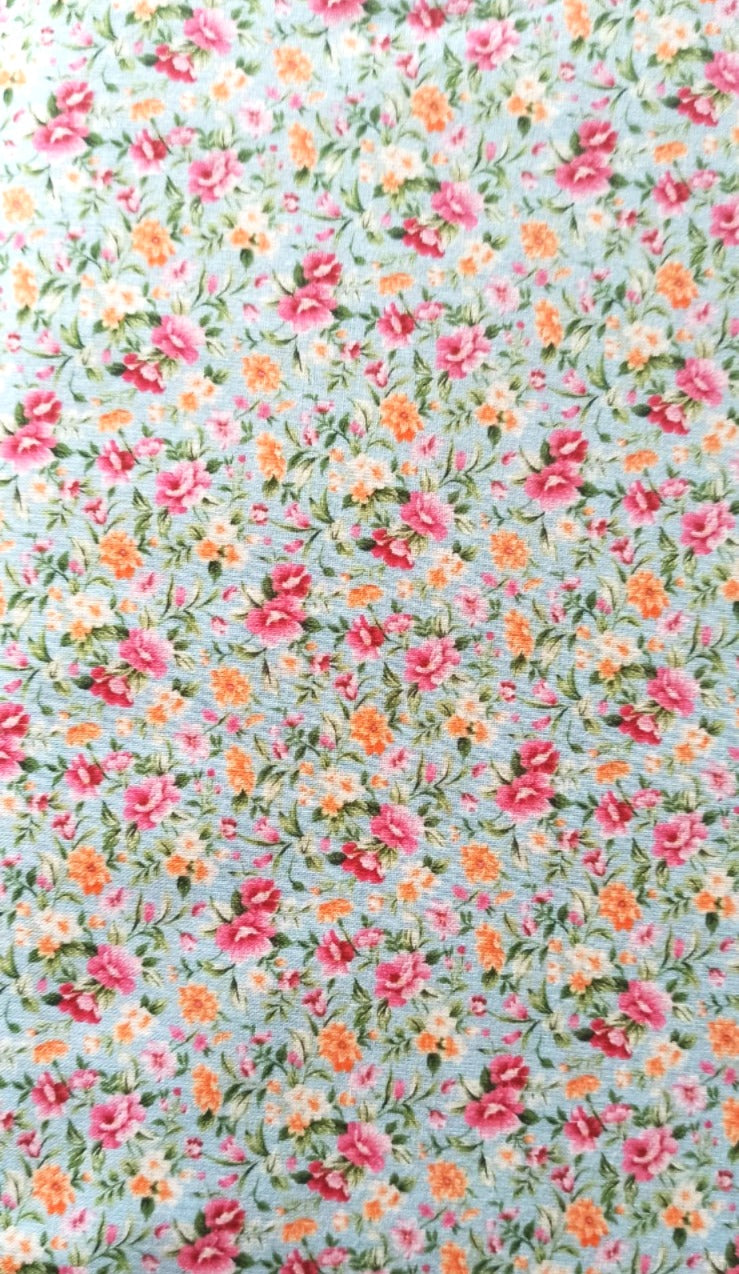 Tela de algodón percal flores fondo turquesa - ancho 1,40 m