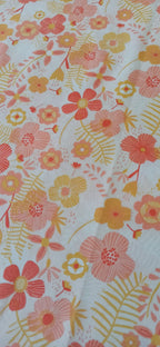 Retal de algodón estampado flores coral y naranja - 0,90 x 1,70 m
