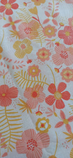 Retal de algodón estampado flores coral y naranja - 0,90 x 1,70 m
