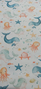Tela Algodón Infantil Animales Fondo Marino - tela estampada ancho 1,40m