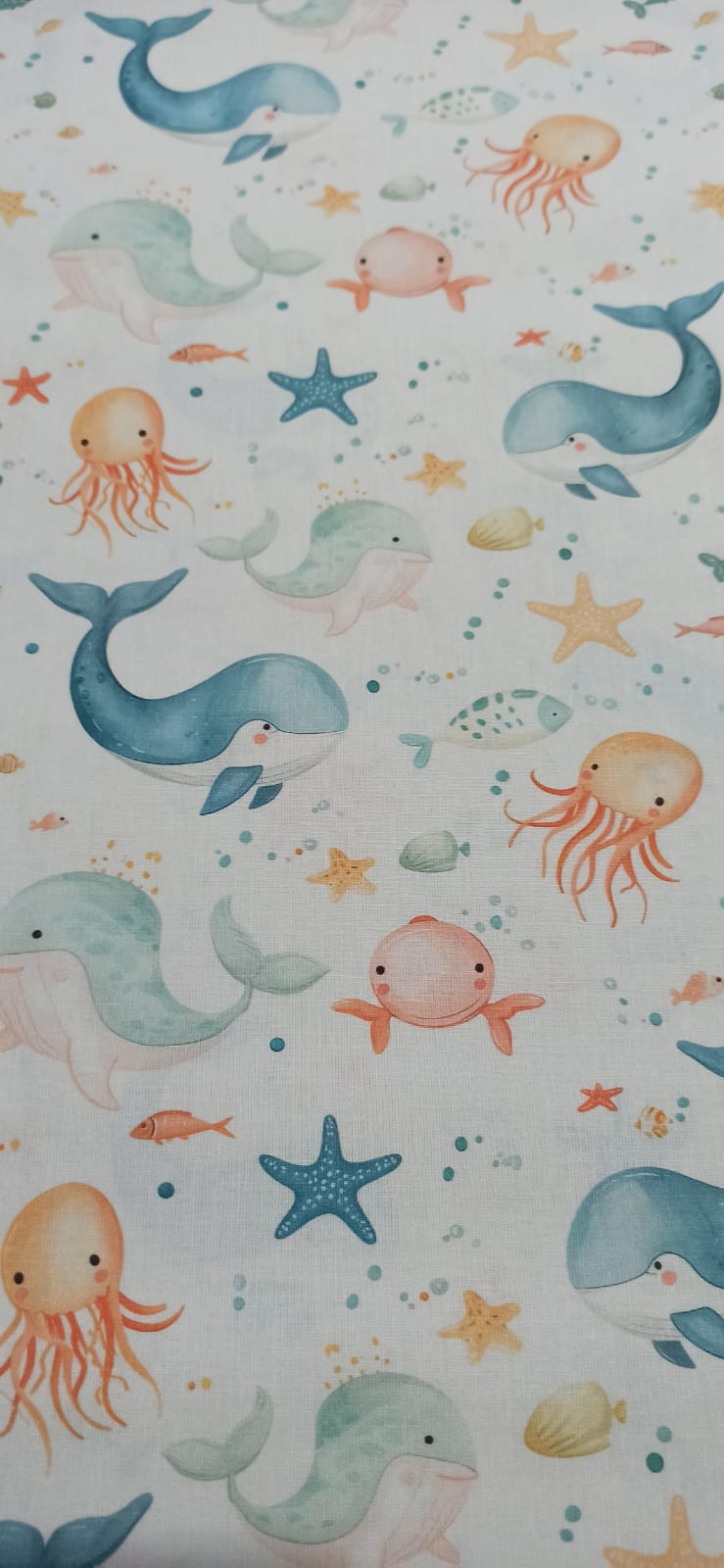 Tela Algodón Infantil Animales Fondo Marino - tela estampada ancho 1,40m