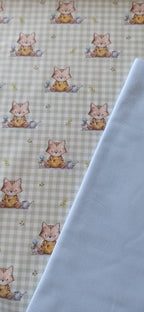Tela Algodón Infantil Gatitos Fondo Vichy Verde - tela de algodón ancho 1,40m
