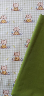 Tela Algodón Infantil Gatitos Fondo Vichy Verde - tela de algodón ancho 1,40m