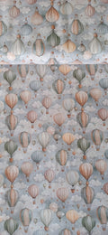 Algodón 100% con estampado de globos aerostáticos en tonos pastel sobre fondo de nubes · Las telas de la tata