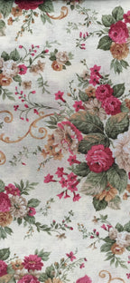 Loneta Flores Moradas y Beige - tela estampada ancho 2,80m