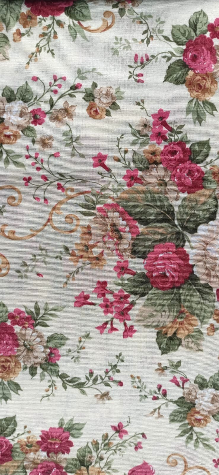 Loneta Flores Moradas y Beige - tela estampada ancho 2,80m