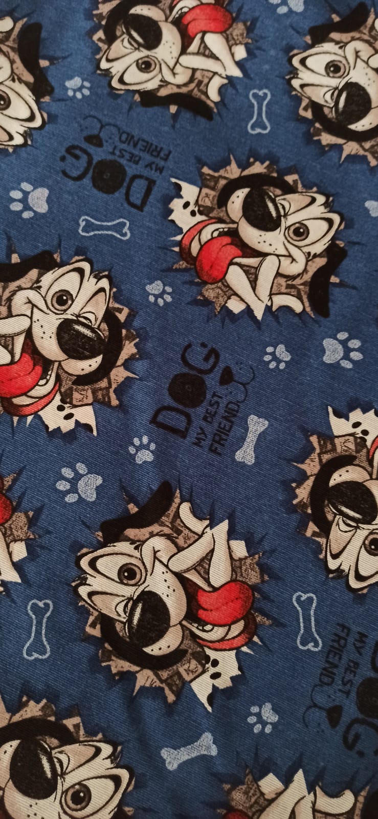 Loneta estampado perros Dog My Best Friend fondo azul ancho 2,80 m