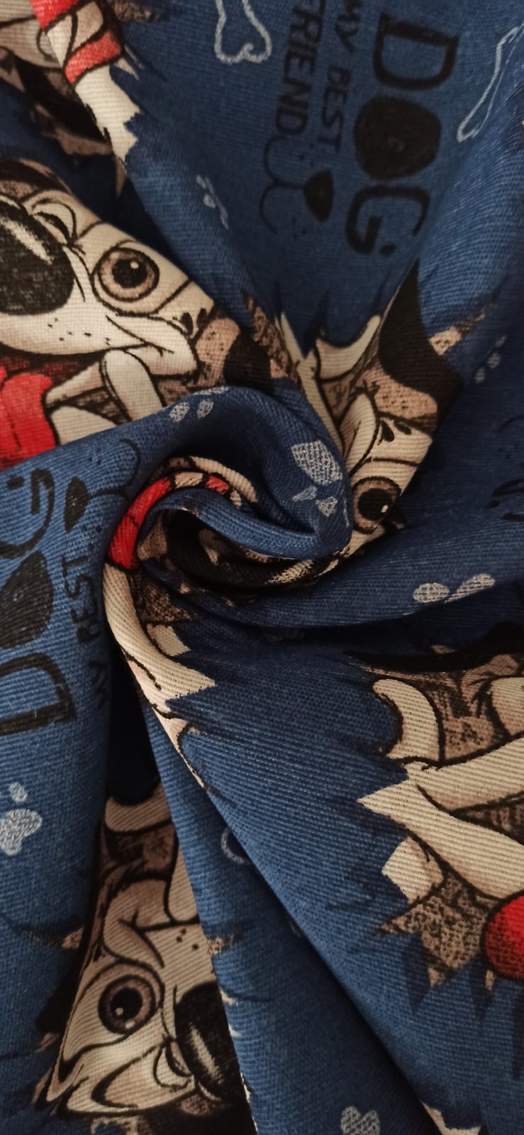 Loneta estampado perros Dog My Best Friend fondo azul ancho 2,80 m