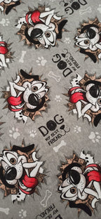 Loneta estampado perros Dog My Best Friend fondo gris ancho 2,80 m


