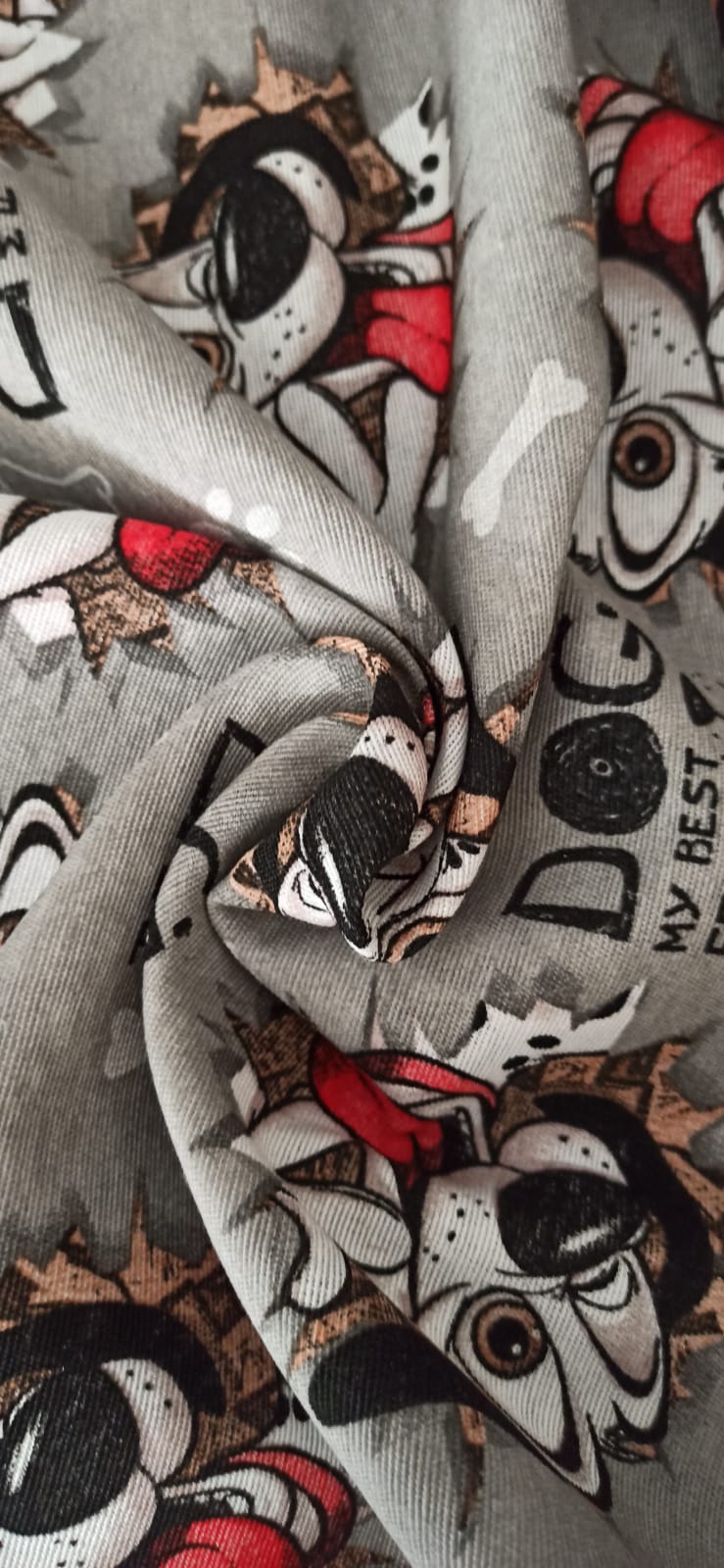 Loneta estampado perros Dog My Best Friend fondo gris ancho 2,80 m


