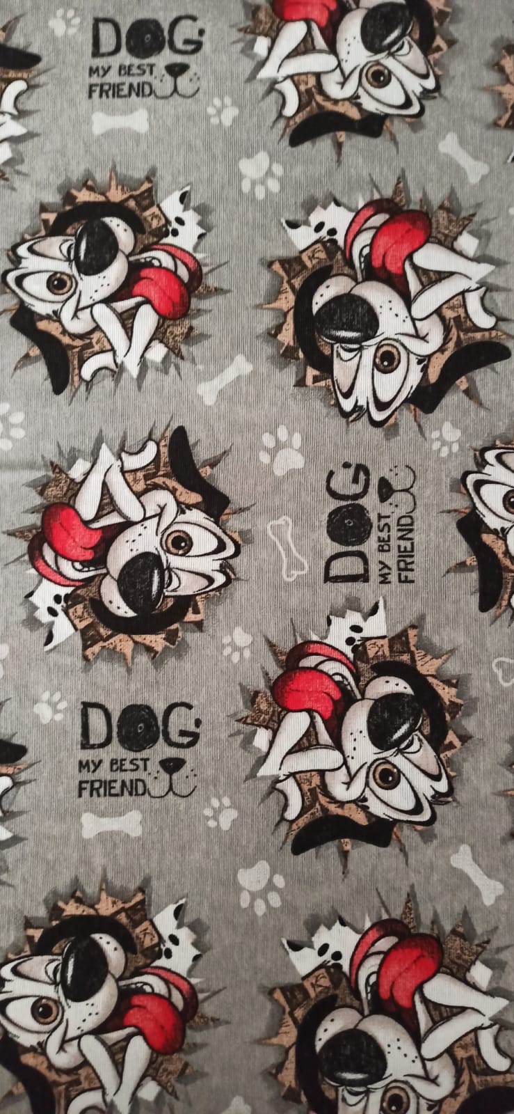 Loneta estampado perros Dog My Best Friend fondo gris ancho 2,80 m

