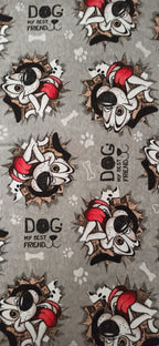 Loneta estampado perros Dog My Best Friend fondo gris ancho 2,80 m

