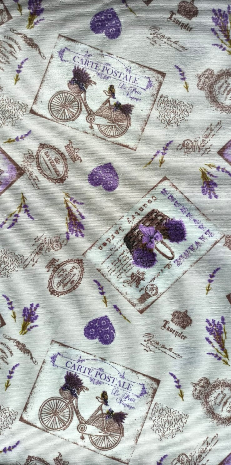 Loneta Lavanda y Bicis - tela estampada ancho 2,80m