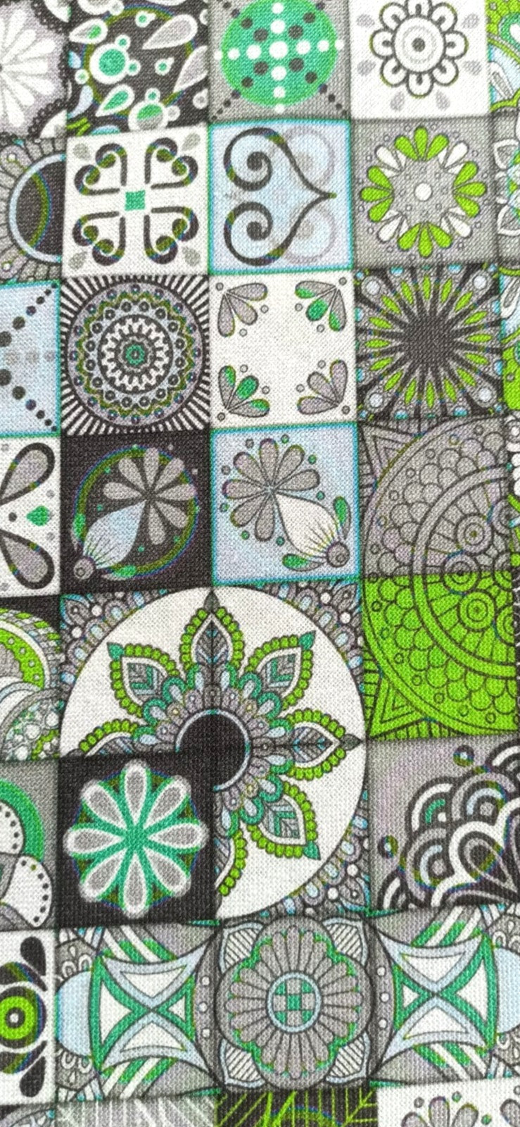 Loneta Mandala Verde Rombos - tela estampada ancho 2,80m