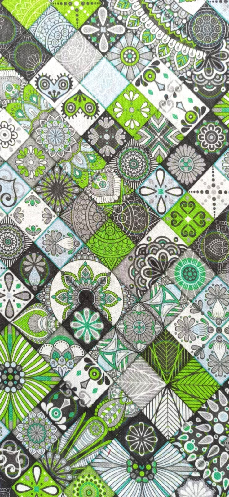 Loneta Mandala Verde Rombos - tela estampada ancho 2,80m