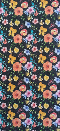 Retal de algodón estampado flores multicolor fondo negro - 0,69 x 1,40 m