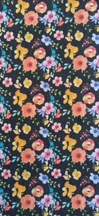 Retal de algodón estampado flores multicolor fondo negro - 0,69 x 1,40 m