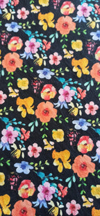 Retal de algodón estampado flores multicolor fondo negro - 0,69 x 1,40 m