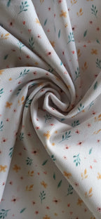 Retal algodón piqué flores silvestres verde amarillo rosa fondo blanco 0,90x1,45 m


