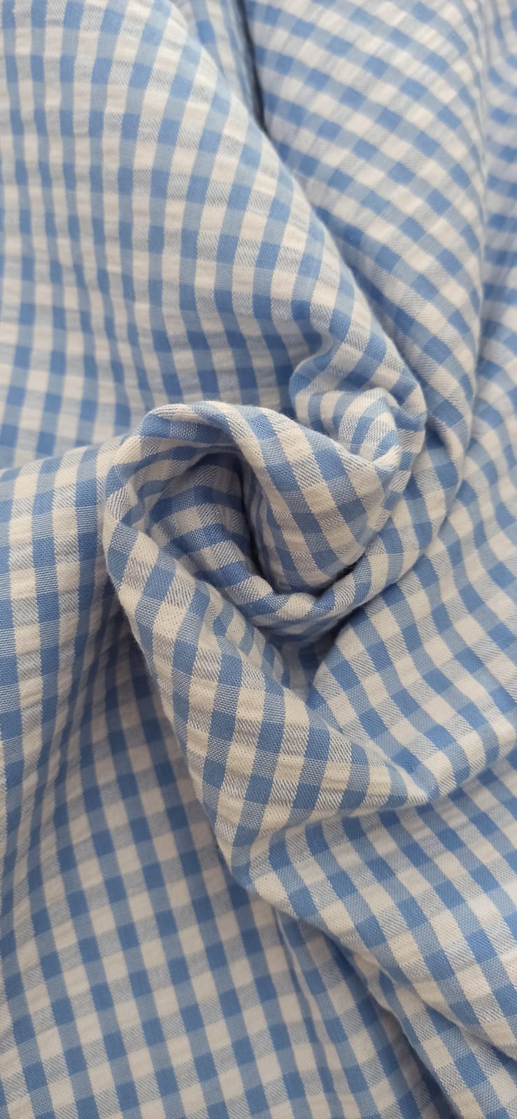 Tela vichy seersucker azul bebé y blanco 5 mm - ancho 1,48 m
